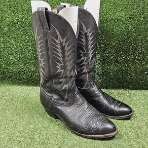 Nocona Vintage Black Leather Cowboy Boots Bullhide Made In USA Mens Size 7.5 E